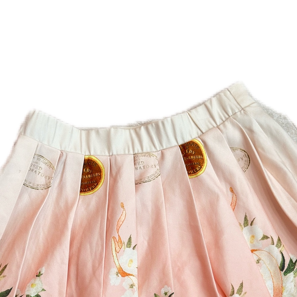 A PEACH ~ Light Pink Floral Pleated Skirt Side Zipper and Elastic Waistband Back - Picture 8 of 11
